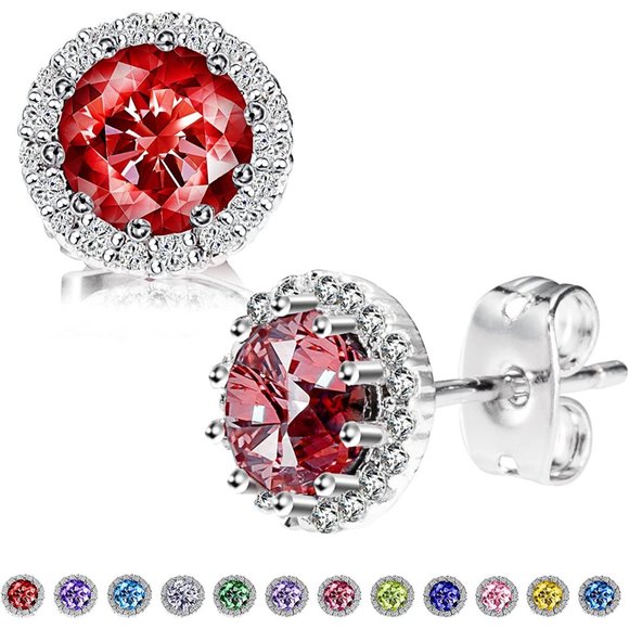 New  Garnet/January  Birthstone Stud Earrings Set, Copper Plated Cubic Z… - Picture 7 of 16